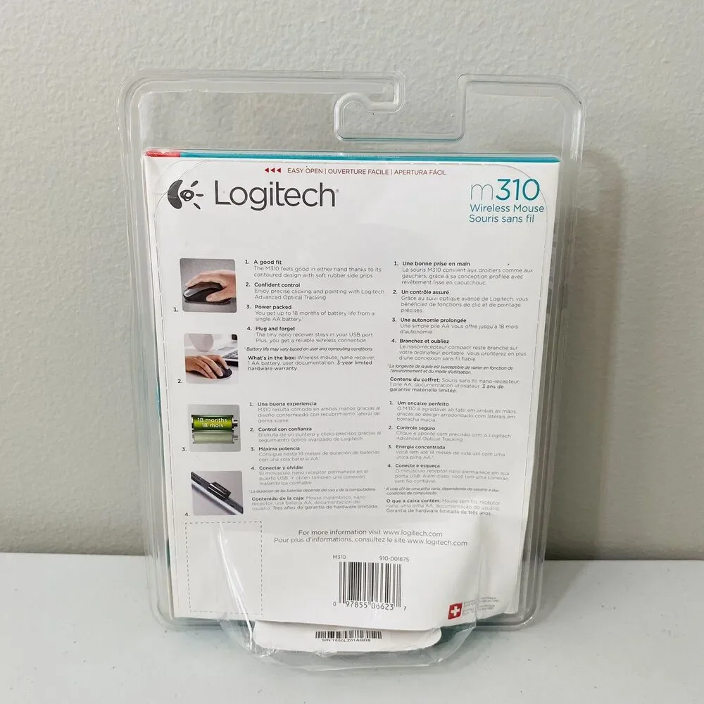 Logitech M310 1000 dpi 2.4Ghz USB Wireless Mouse 910-001675 Gray